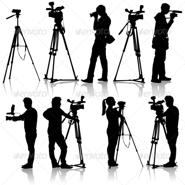 GraphicRiver Cameraman with video camera Silhouettes on white 7397031 GraphicRiver Cameraman with video camera Silhouettes on white 7397031