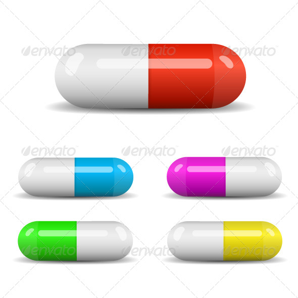 Capsules in five colors (Health/Medicine)