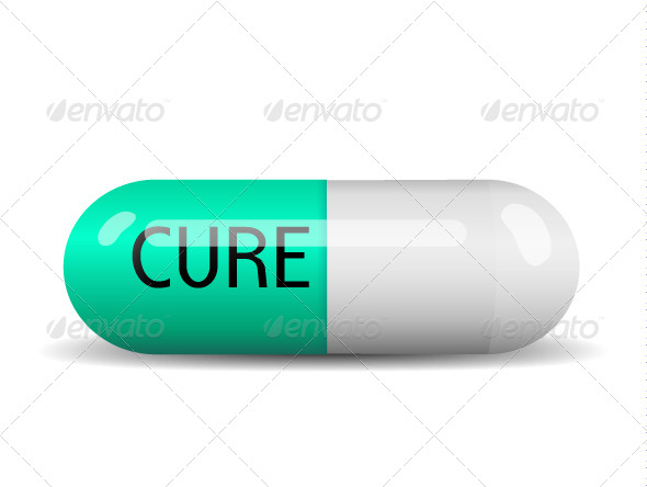 Capsule with Cure text on white (Health/Medicine)