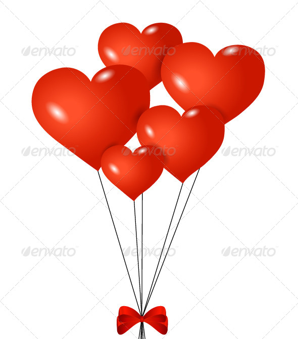 Red heart-shaped balloons with ribbon (Valentines)