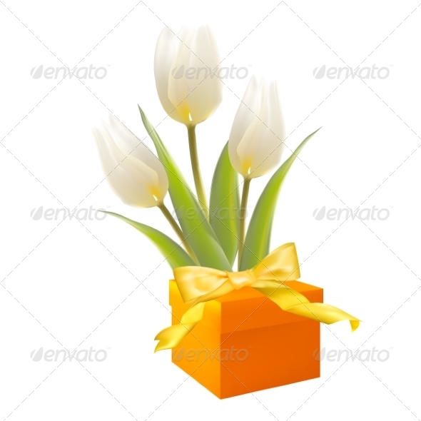 GraphicRiver Gift and White Tulips 7416745 GraphicRiver Gift and White Tulips 7416745