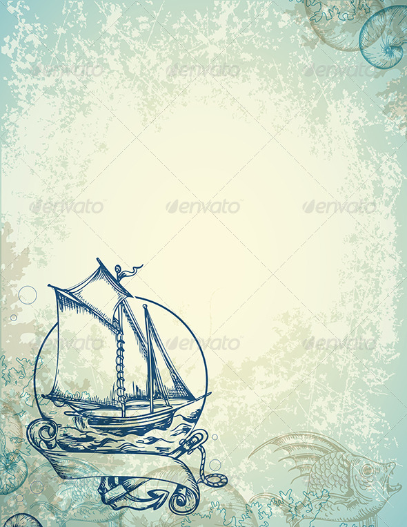 GraphicRiver Vintage Marine Background with Ship 7421671 GraphicRiver Vintage Marine Background with Ship 7421671