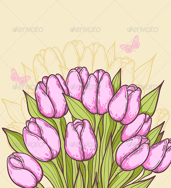 GraphicRiver Pink Tulips and Butterflies 7422154 GraphicRiver Pink Tulips and Butterflies 7422154