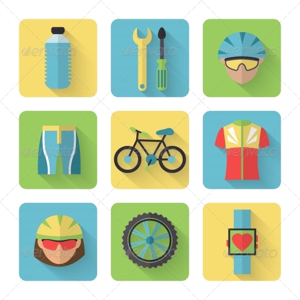 GraphicRiver Bicycle Flat Icons Set 7640110