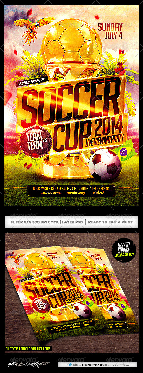 GraphicRiver Brazil Soccer Cup 2014 Football Flyer 7655981