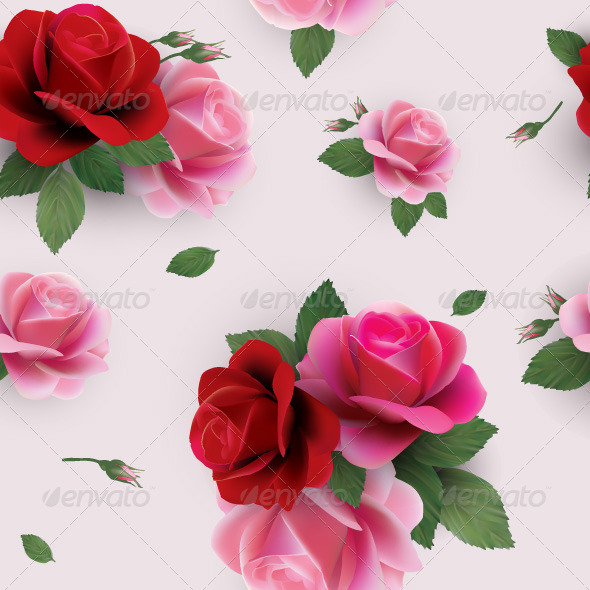 GraphicRiver Seamless Floral Pattern with Red and Pink Roses 7666443