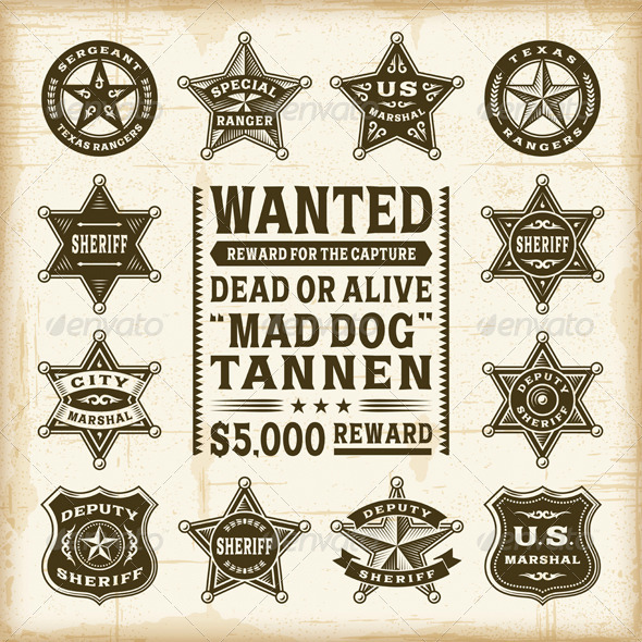 GraphicRiver Vintage Sheriff Marshal and Ranger Badges Set 7668451