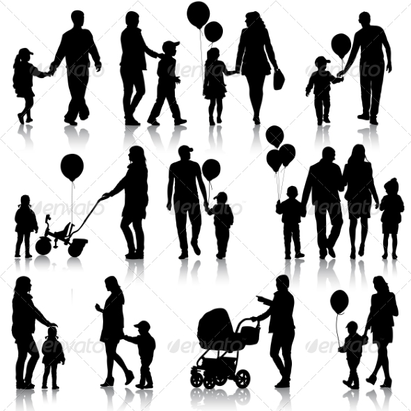 GraphicRiver Black Set of Silhouettes of Parents and Children 7671530