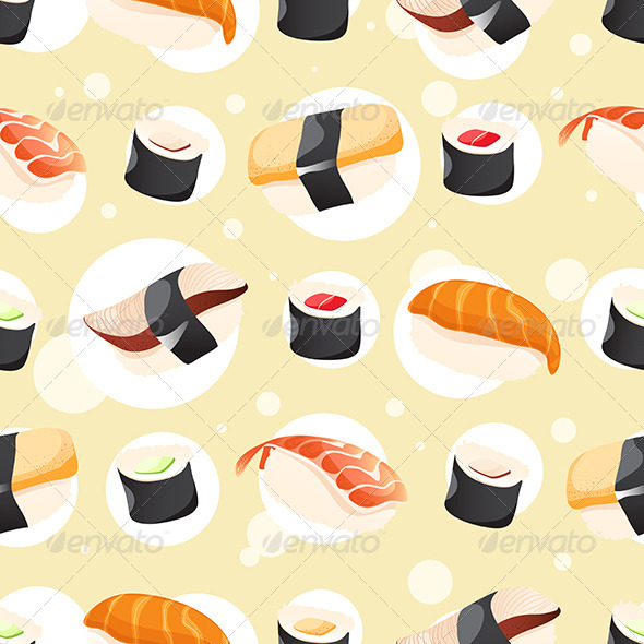 GraphicRiver Seamless Different Sushi 7673857