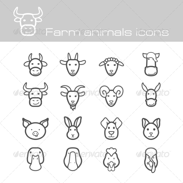 GraphicRiver Farm Animals Icons 7675406