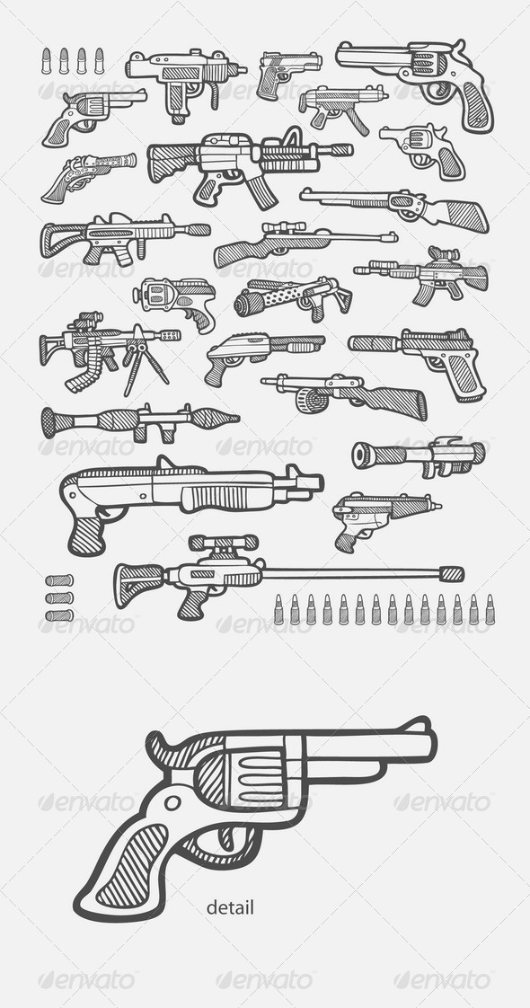 GraphicRiver Gun Icons Sketch 7678427