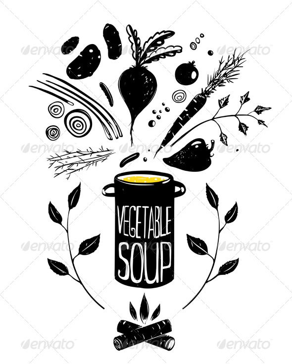 GraphicRiver Cooking Vegetable Soup Food in Black 7683978