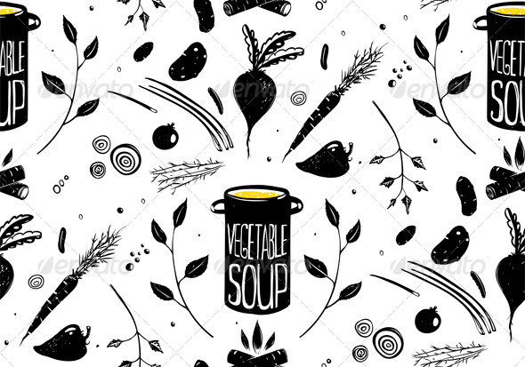GraphicRiver Seamless Pattern Vegetable Soup in Black 7684079