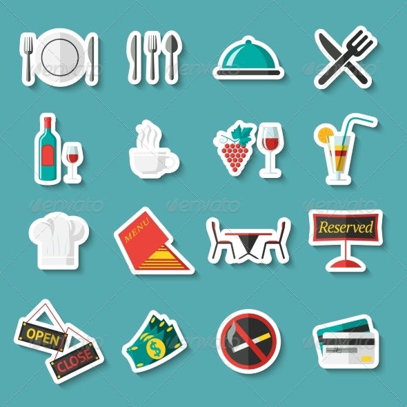 GraphicRiver Restaurant Icons Stickers 7690760