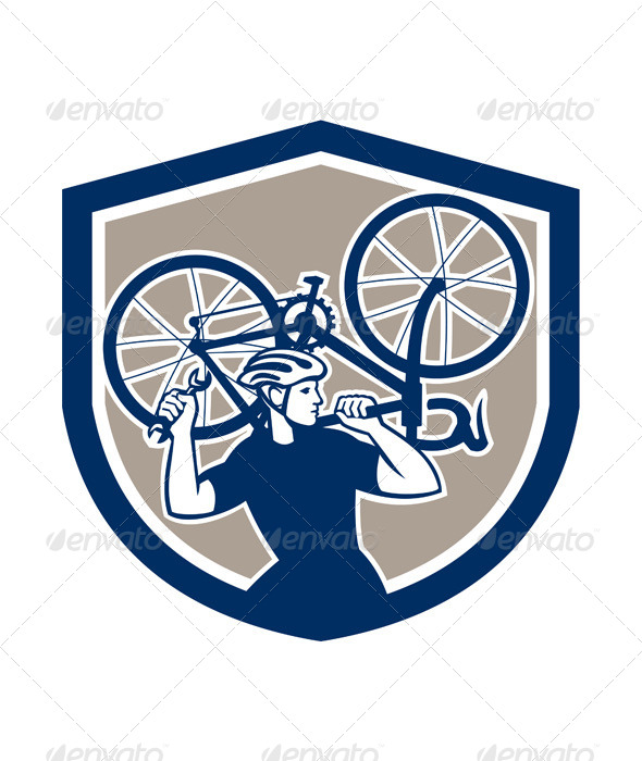GraphicRiver Bicycle Mechanic Carry Bike Shield Retro 7691557