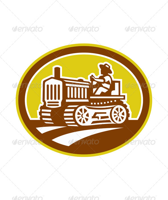 GraphicRiver Farmer Drive Vintage Tractor Oval Retro 7691638
