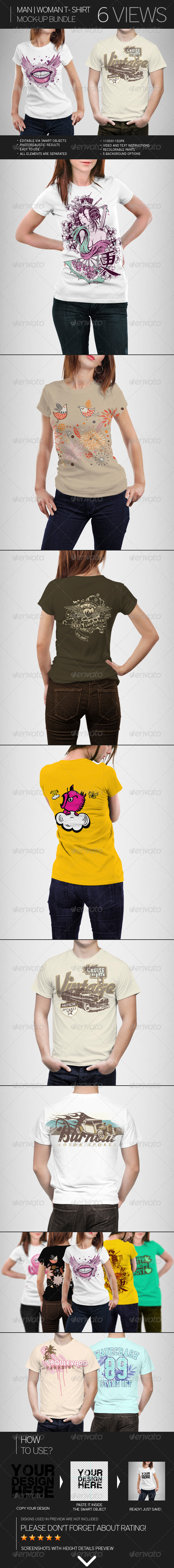 GraphicRiver Man Woman T-Shirt Mock-Up Bundle 7666529