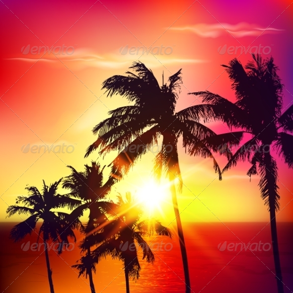 GraphicRiver Palm Silhouettes on Summer Sunset 7701510