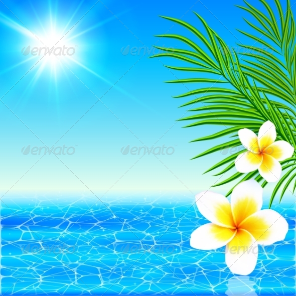 GraphicRiver Summer Sea with Palms and Flowers 7701527