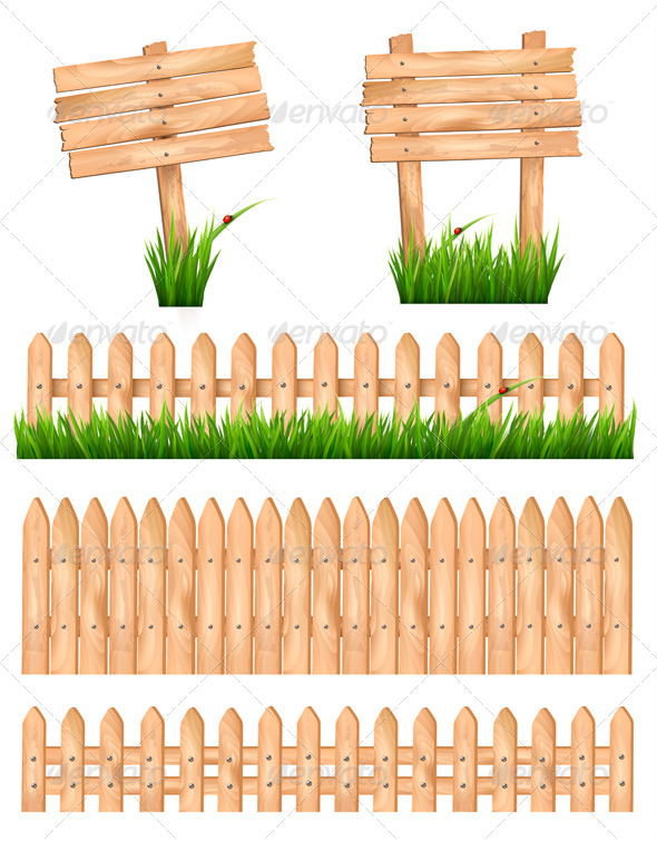 GraphicRiver Set of Wooden Signs and Fences with Grass 7708660