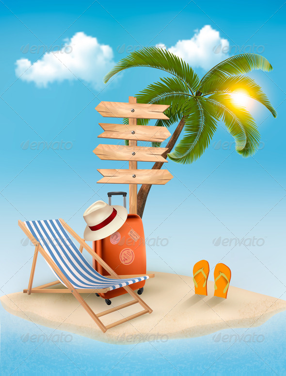 GraphicRiver Beach with a Palm Tree a Direction Sign 7708665