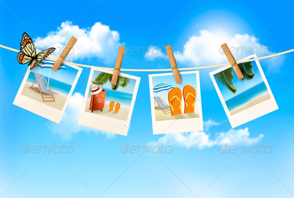 GraphicRiver Vacation Photos Hanging on a Rope 7708882