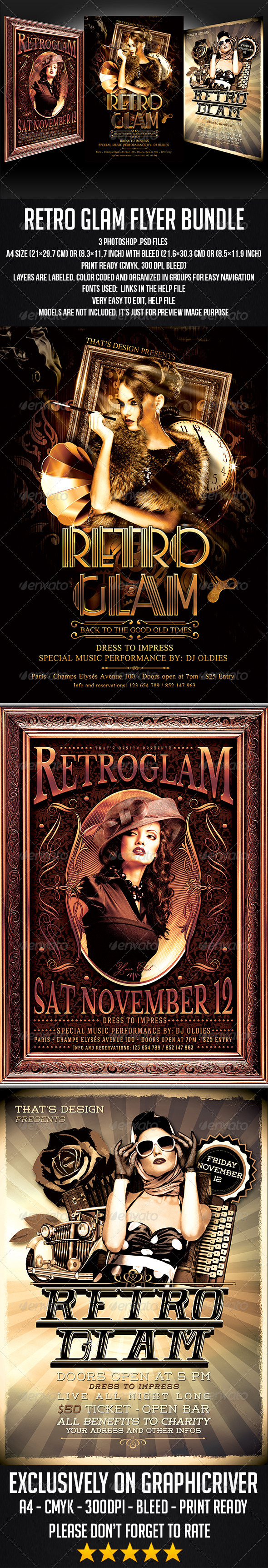 GraphicRiver Retro Glam Flyer Bundle 7712785 GraphicRiver Retro Glam Flyer Bundle 7712785