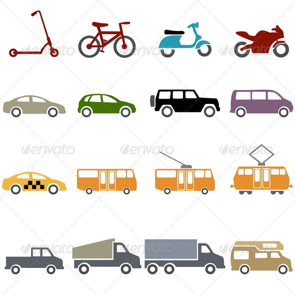 GraphicRiver Set of Color Ground Transportation Icons 7713841