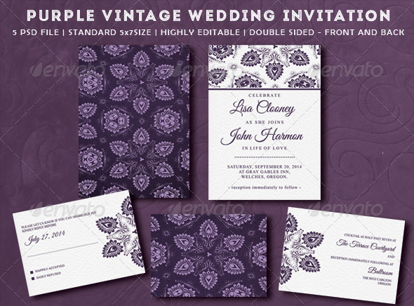 GraphicRiver Purple Vintage Wedding Invitation 7704586 GraphicRiver Purple Vintage Wedding Invitation 7704586