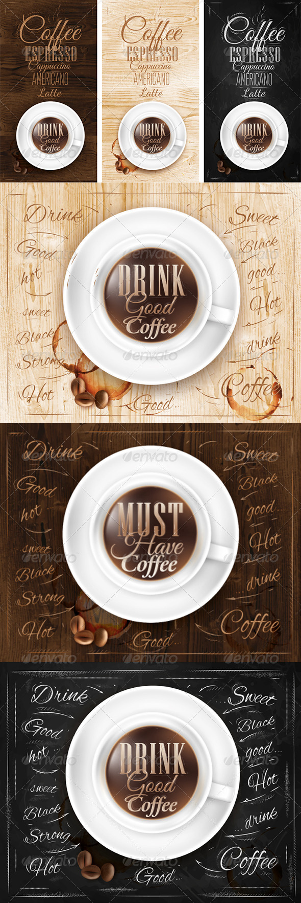 Stock Vector - GraphicRiver Poster coffee in wood chalk 7743895