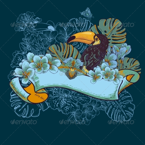 GraphicRiver Tropical Exotic Floral Card with Toucan 7792857 GraphicRiver Tropical Exotic Floral Card with Toucan 7792857