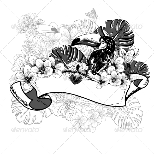 GraphicRiver Tropical Exotic Floral Card with Toucan 7792865 GraphicRiver Tropical Exotic Floral Card with Toucan 7792865