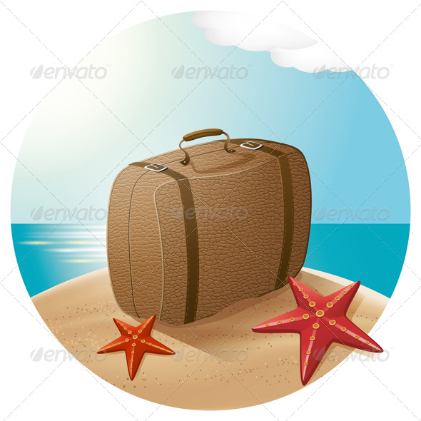 GraphicRiver Suitcase At The Sea Beach 7796017 GraphicRiver Suitcase At The Sea Beach 7796017