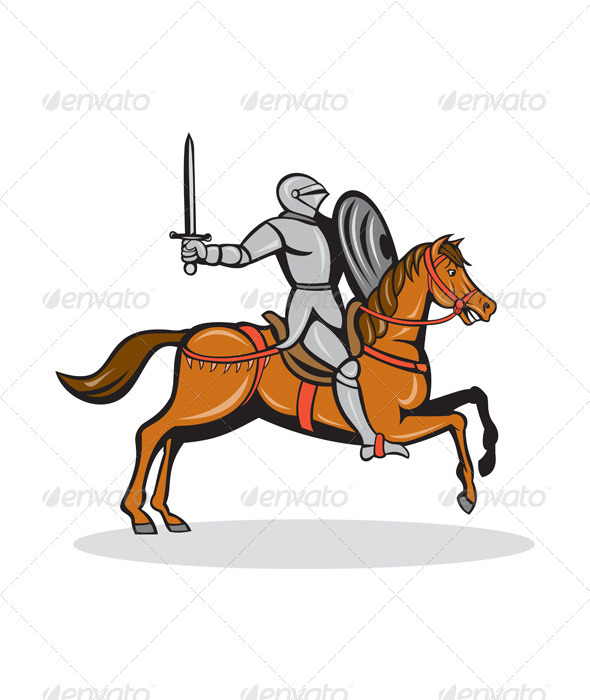 GraphicRiver Knight Riding Horse Cartoon 7941748