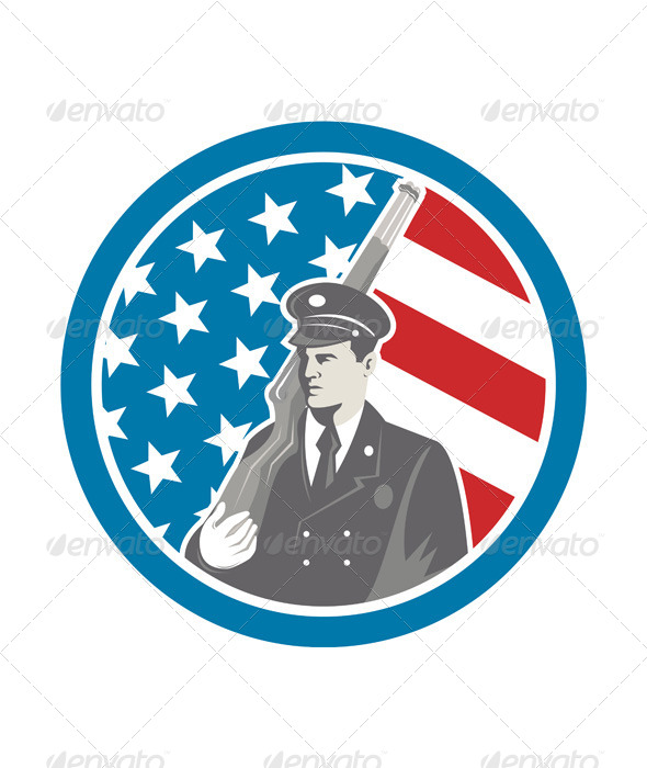 GraphicRiver Soldier Military Serviceman Holding Rifle Circle 7941769