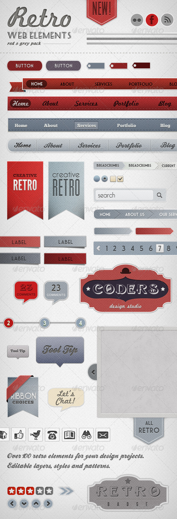 GraphicRiver Retro Web Elements Red & Grey Pack 811665 GraphicRiver Retro Web Elements Red & Grey Pack 811665