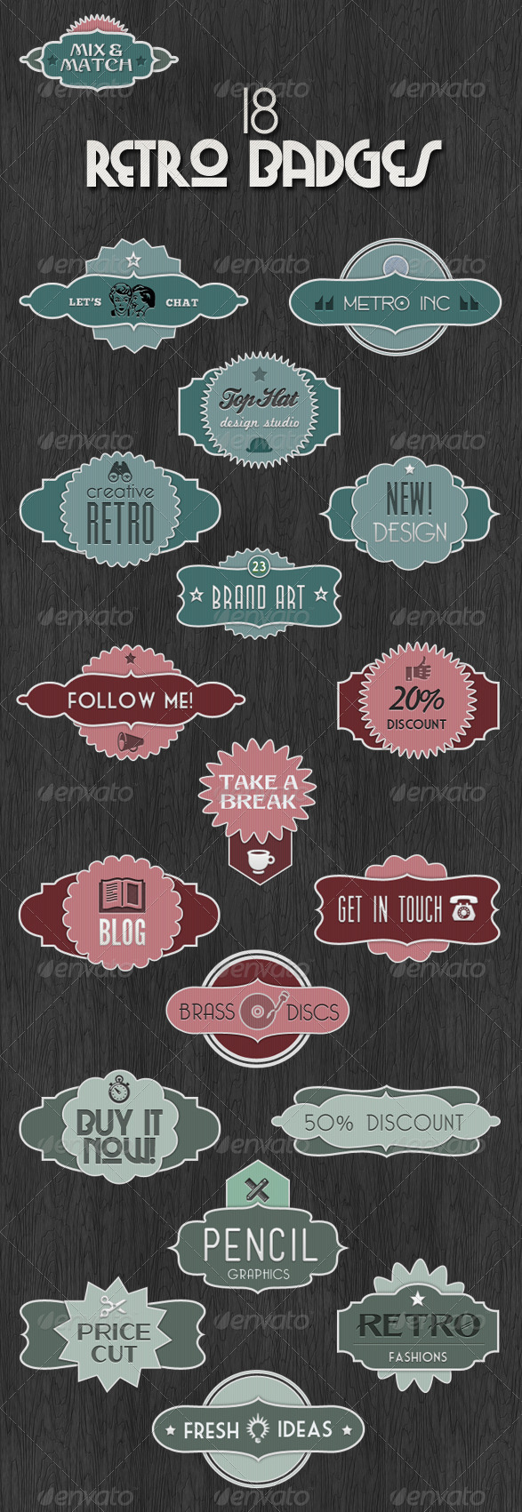 GraphicRiver 18 Retro Badges Mix & Match Vintage Labels 829649 GraphicRiver 18 Retro Badges Mix & Match Vintage Labels 829649